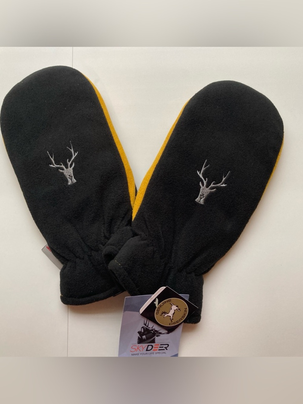 Premium Winter Mittens with Yellow Suede on Black Insulated Windproof